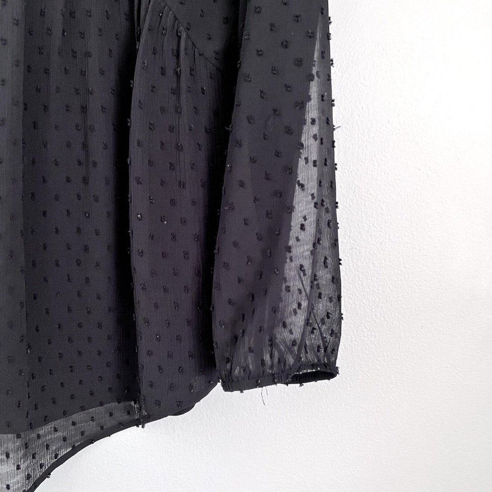 Anthropologie DR2 Size S Blouse Black Sheer Lined Swiss Dots - Picture 4 of 8